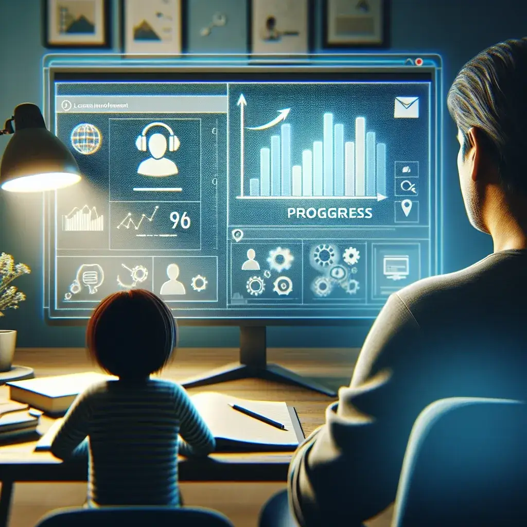 "Google Classroom progress dashboard interface showcasing student performance metrics for parents, featuring colorful graphs and detailed reports."