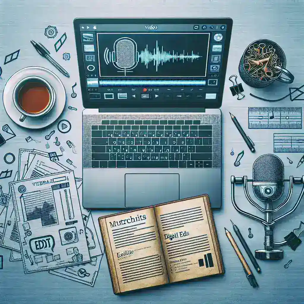 "Professional recording setup for webinars featuring a microphone, webcam, and editing software, illustrating key elements for capturing high-quality webinar content."