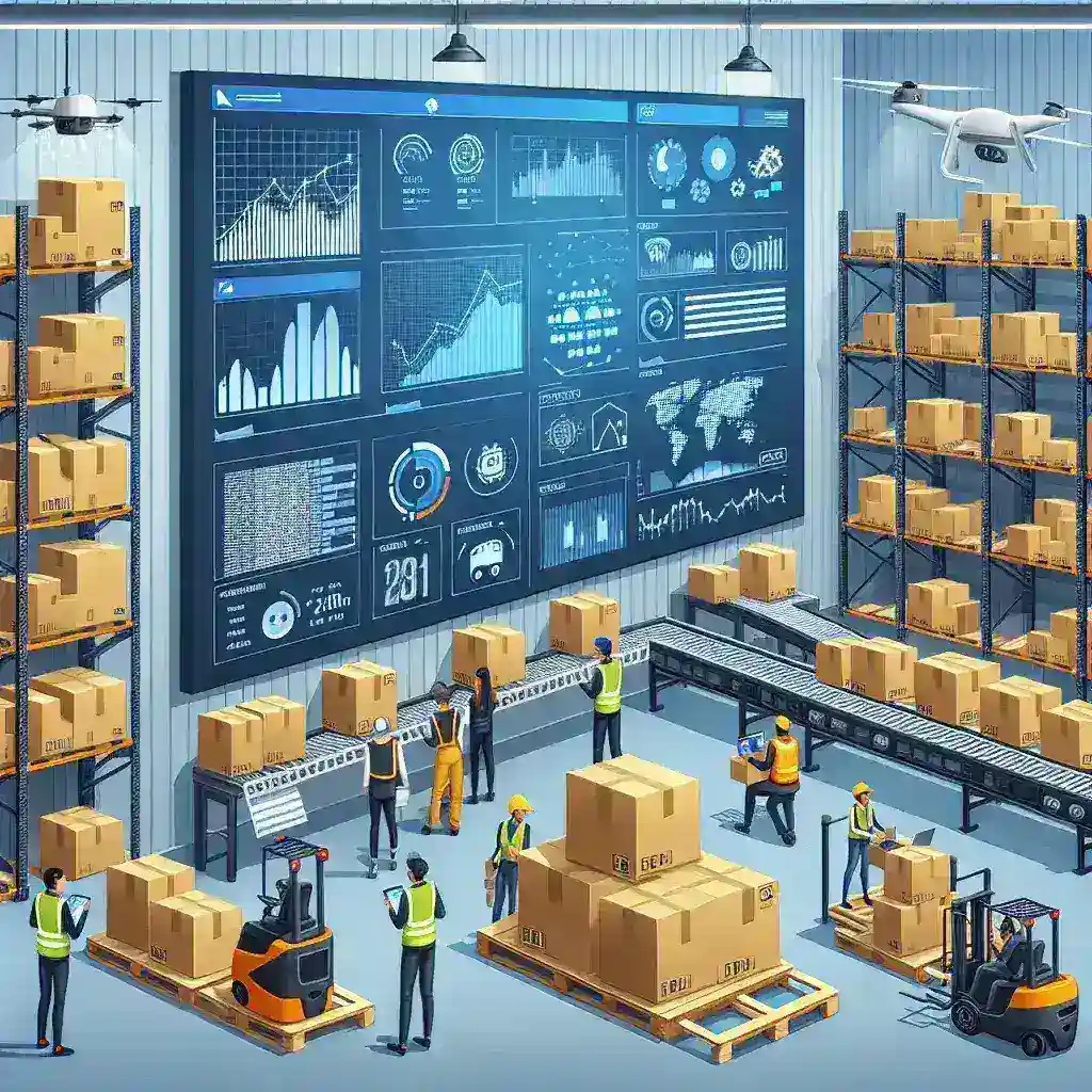 "Person analyzing data triggers on a computer screen for tracking new product arrivals in an automated inventory management system."